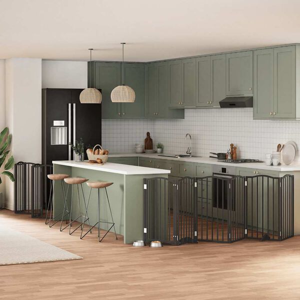 vidaXL Barri&egrave;re pour chien porte pliable 15panneaux noir bois peuplier