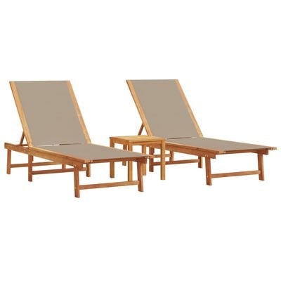 vidaXL Chaises longues lot de 2 table taupe bois d'acacia et textilène