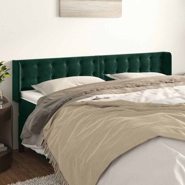vidaXL T&ecirc;te de lit avec oreilles Vert fonc&eacute; 163x16x78/88 cm Velours