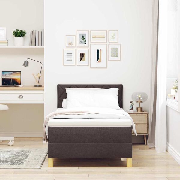 vidaXL Lit &agrave; ressort LED avec matelas Marron fonc&eacute; 90 x 200 cm tissu