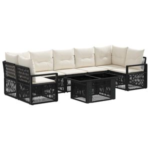 vidaXL Ensemble de canap&eacute; de jardin 8 pc Noir et blanc cr&egrave;me polyrotin