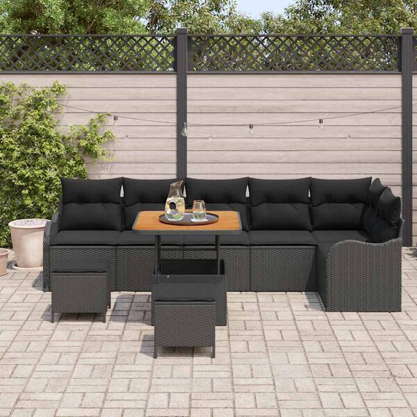 vidaXL Ensemble de canapé de jardin 9 pcs Noir polyrotin