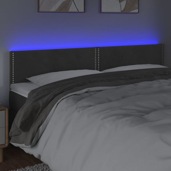 vidaXL T&ecirc;te de lit &agrave; LED Gris fonc&eacute; 160x5x78/88 cm Velours