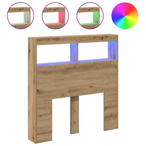 vidaXL Armoire t&ecirc;te de lit avec LED ch&ecirc;ne artisanal 100x17x102 cm
