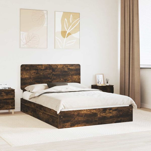 vidaXL Lit de Rangement Ch&ecirc;ne fum&eacute; 160 x 200 cm Bois d'ing&eacute;nierie
