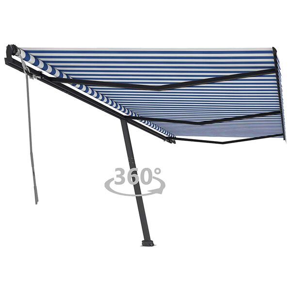 vidaXL Auvent manuel r&eacute;tractable sur pied 600x350 cm Bleu/Blanc