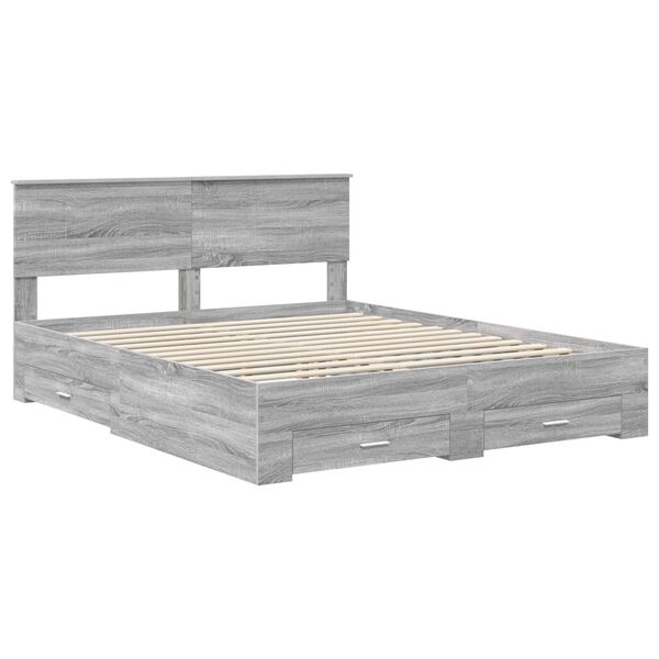 vidaXL Cadre de lit Gris Sonoma 160 x 200 cm Bois d'ing&eacute;nierie