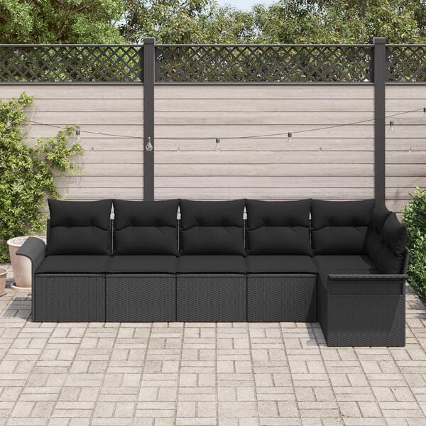 vidaXL Ensemble de canap&eacute; de jardin avec coussin 6 pcs Noir polyrotin