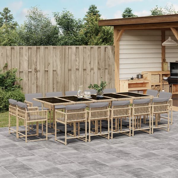 vidaXL Ensemble &agrave; manger de jardin et coussins 15 pcs m&eacute;lange beige