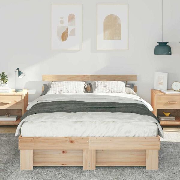 vidaXL Cadre de lit avec t&ecirc;te de lit Marron 140 x 200 cm Pin massif