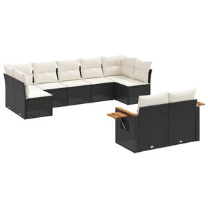 vidaXL Salon de jardin 9 pcs avec coussins noir r&eacute;sine tress&eacute;e