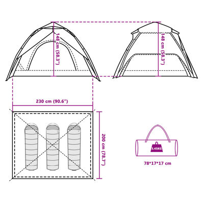 vidaXL Tente de camping à dôme 3 personnes libération rapide