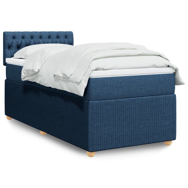 vidaXL Sommier à lattes de lit avec matelas Bleu 90x200 cm Tissu