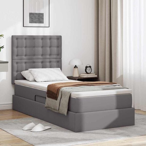 vidaXL Lit avec rangement et LED avec LED Gris 90 x 190 cm Simili cuir