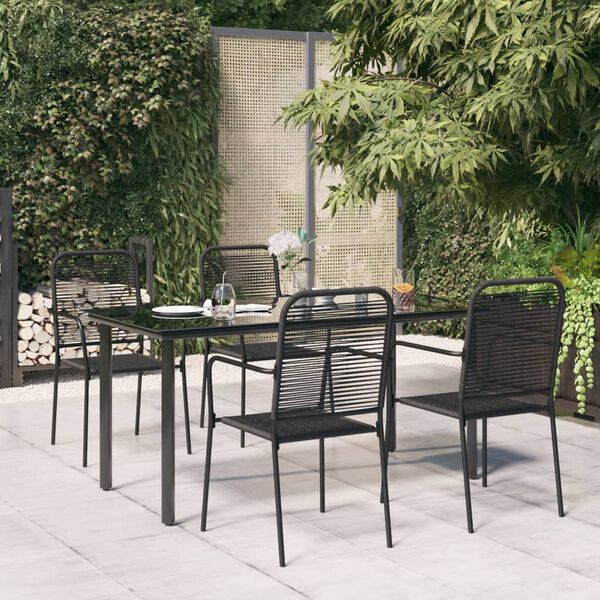 vidaXL Ensemble &agrave; manger de jardin 5 pcs Noir Corde de coton et acier