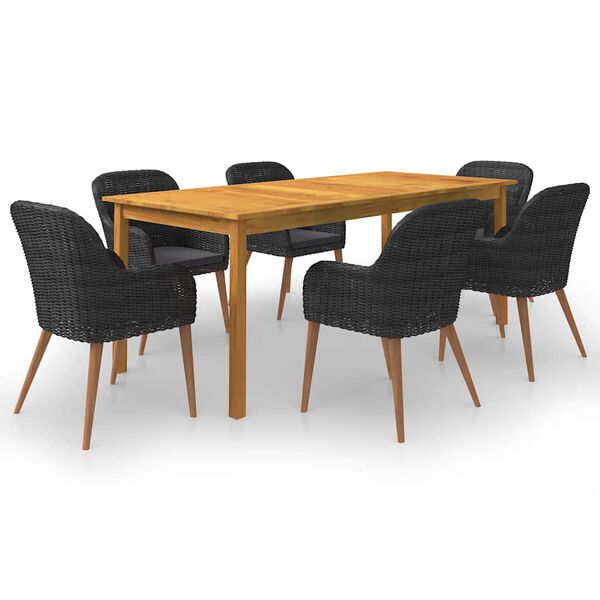 vidaXL Ensemble &agrave; manger de jardin 7 pcs Noir