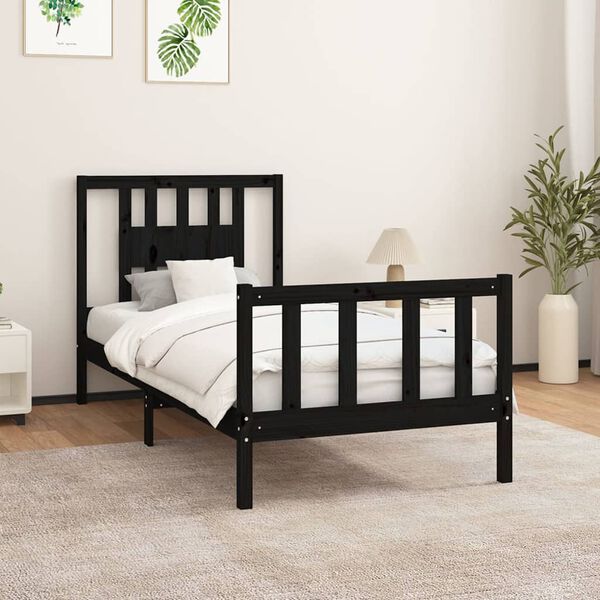 vidaXL Cadre de lit sans matelas noir bois de pin massif 90x200 cm