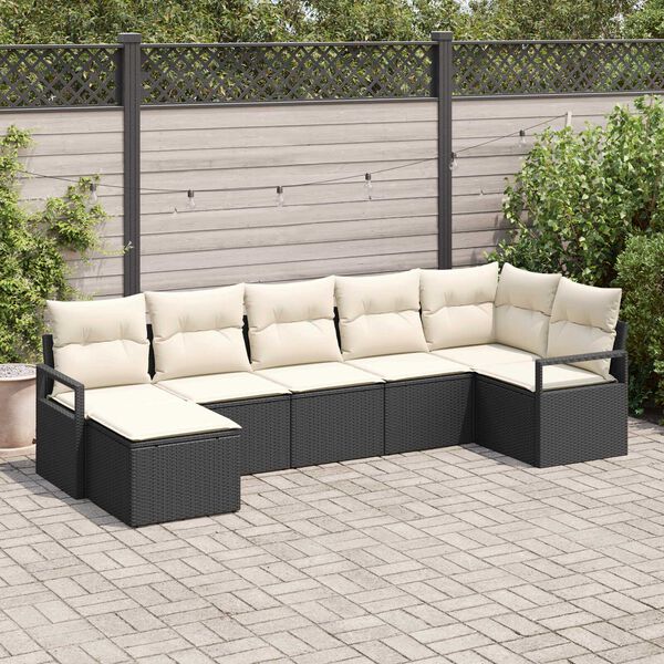 vidaXL Ensemble de Canap&eacute;s avec coussin 7 pcs Noir et Cr&egrave;me polyrotin