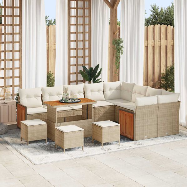 vidaXL Ensemble de canap&eacute; de jardin 14 pcs Beige et cr&egrave;me polyrotin