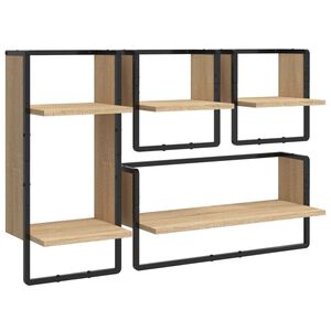 vidaXL Ensemble d'&eacute;tag&egrave;res murales avec barres 4 pcs ch&ecirc;ne sonoma