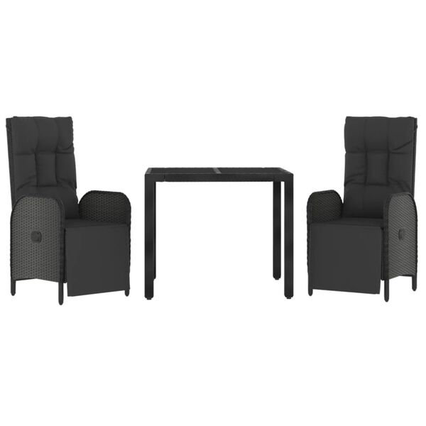 vidaXL Ensemble &agrave; manger de jardin avec coussins 3 pcs Noir