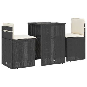 vidaXL Ensemble de bistro 3 pcs avec coussins noir r&eacute;sine tress&eacute;e
