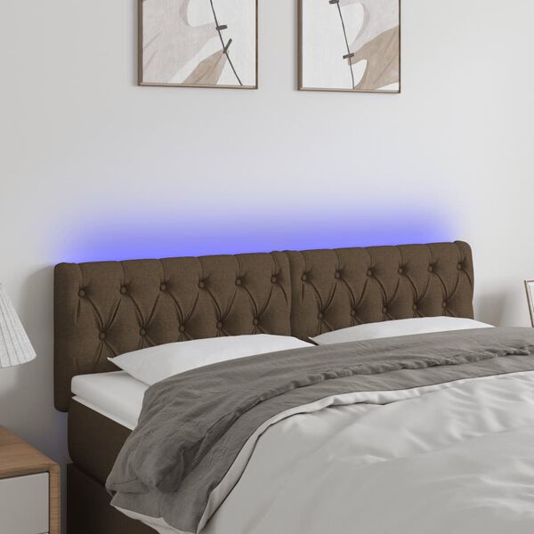 vidaXL T&ecirc;te de lit &agrave; LED Marron fonc&eacute; 144x7x78/88 cm Tissu