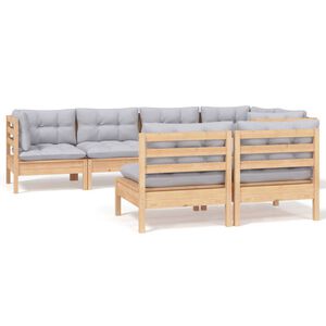 vidaXL Salon de jardin 7 pcs avec coussins gris bois de pin massif
