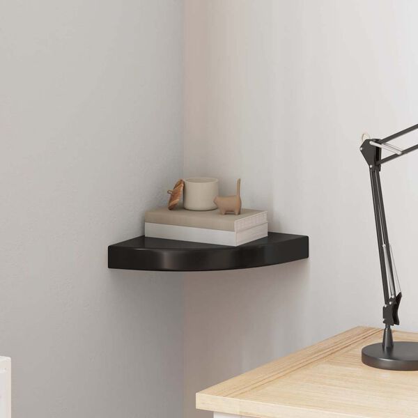 323889 vidaXL Floating Corner Shelf High Gloss Black 25x25x3,8 cm MDF