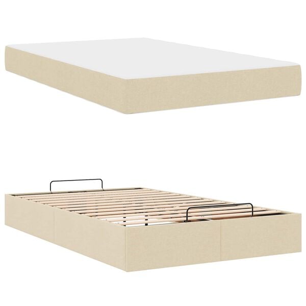 vidaXL Cadre de lit avec matelas avec matelas 2 pcs Cr&egrave;me tissu