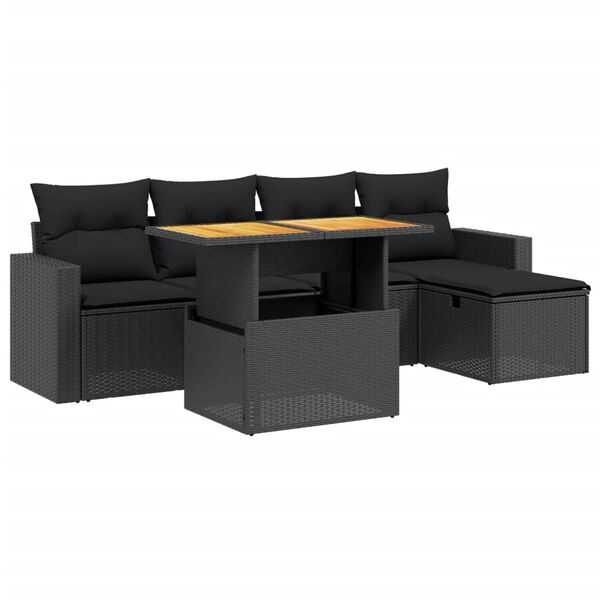 vidaXL Salon de jardin 6 pcs avec coussins noir r&eacute;sine tress&eacute;e