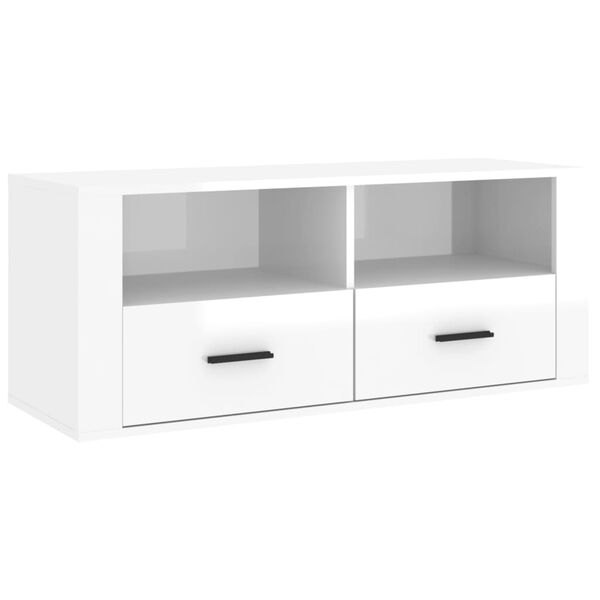 vidaXL Meuble TV Blanc brillant 100x35x40 cm Bois d'ing&eacute;nierie