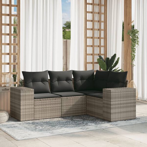 vidaXL Salon de jardin 4 pcs avec coussins gris clair r&eacute;sine tress&eacute;e