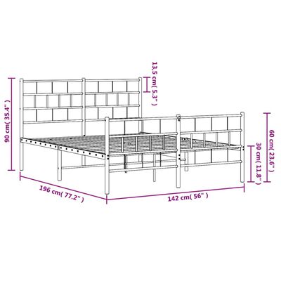 vidaXL Cadre de lit métal sans matelas avec pied de lit noir 135x190cm