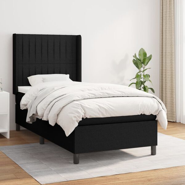 vidaXL Sommier &agrave; lattes de lit et matelas Noir 80x200 cm Tissu