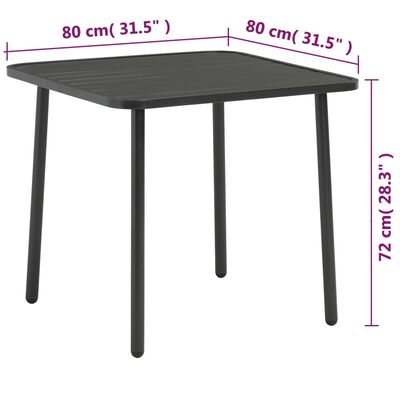 vidaXL Table de jardin Gris foncé 80x80x72 cm Acier