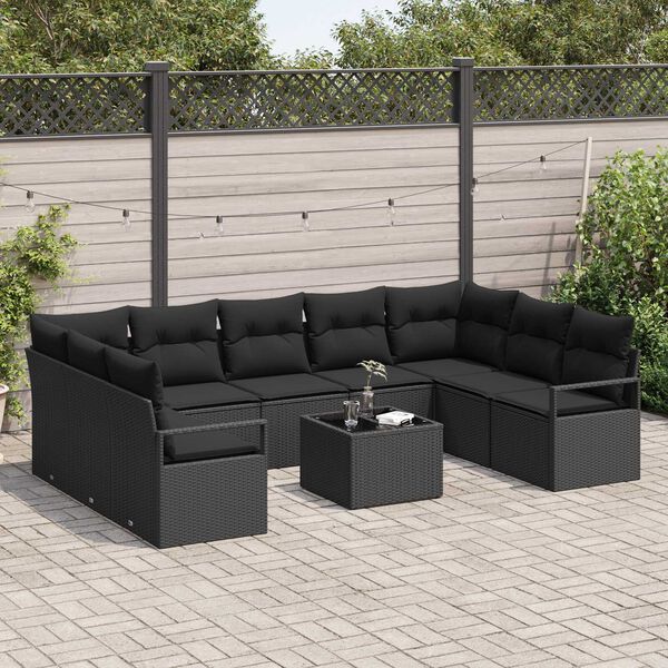 vidaXL Ensemble de Canap&eacute;s avec coussin 10 pcs Noir polyrotin