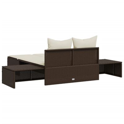 vidaXL Chaise longue double avec coussins marron résine tressée