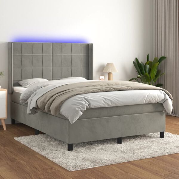 vidaXL Sommier &agrave; lattes de lit matelas et LED Gris clair 140x200 cm