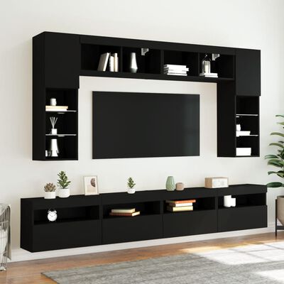 vidaXL Ensemble de meubles TV muraux 8 pcs avec lumières LED noir