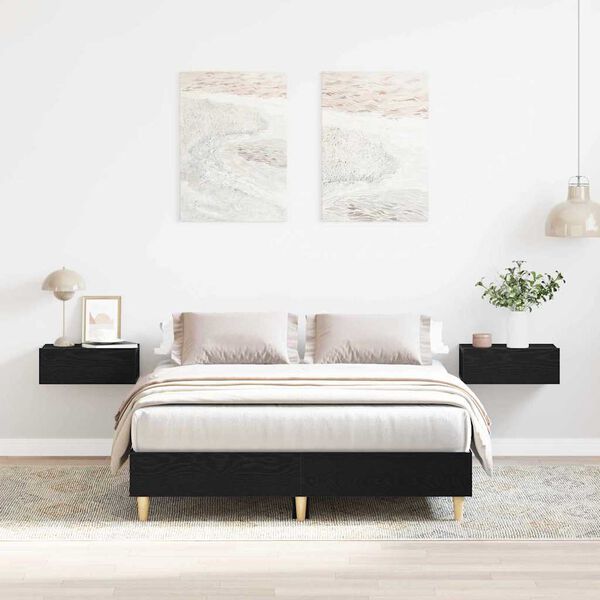 vidaXL Cadre de lit Ch&ecirc;ne noir 193 x 143 x 25 cm Bois d'ing&eacute;nierie