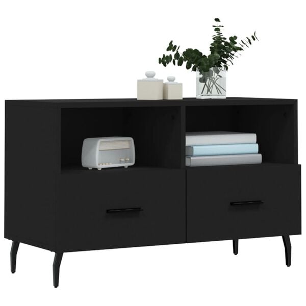 vidaXL Meuble TV Noir 80x36x50 cm Bois d'ing&eacute;nierie