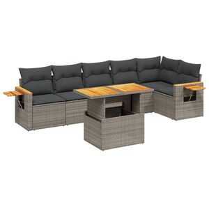 vidaXL Salon de jardin avec coussins 7 pcs gris r&eacute;sine tress&eacute;e