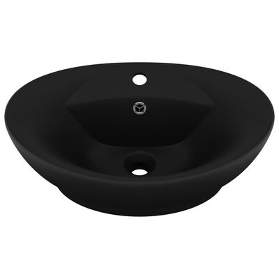 vidaXL Lavabo ovale de luxe à trop-plein Noir mat 58,5x39 cm Céramique