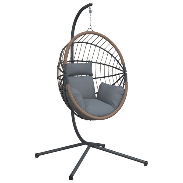 vidaXL Chaise suspendue forme d'&oelig;uf et support gris clair rotin acier