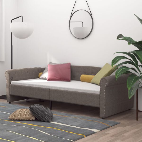 vidaXL Lit avec matelas et USB Taupe Tissu 90x200 cm