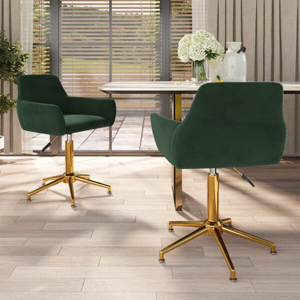 vidaXL Chaises pivotantes &agrave; manger lot de 2 Vert fonc&eacute; Velours