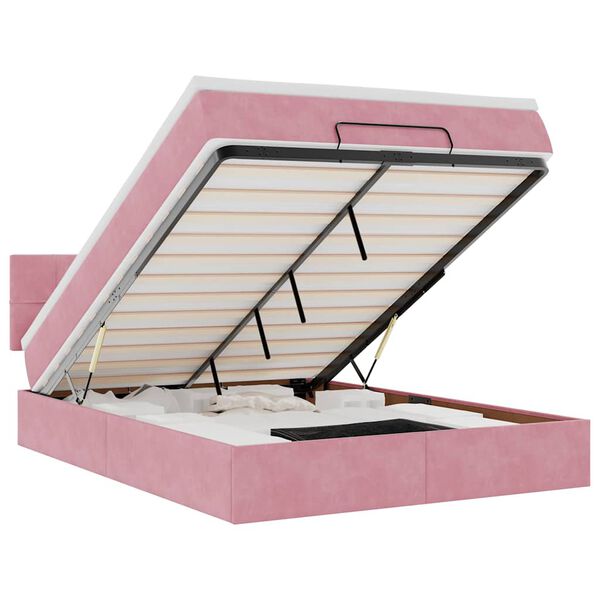 vidaXL Cadre de lit ottoman avec matelas rose 140x190 cm velours