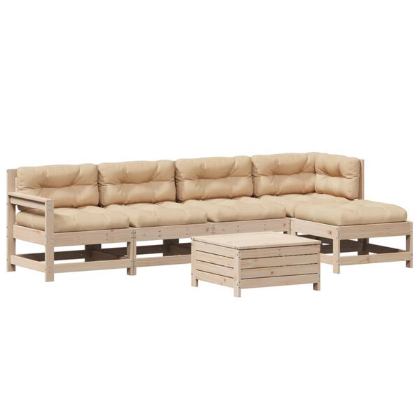 vidaXL Salon de jardin 6 pcs avec coussins Bois de pin massif