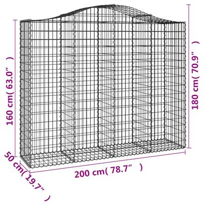 vidaXL Paniers à gabions arqués 14 pcs 200x50x160/180 cm Fer galvanisé